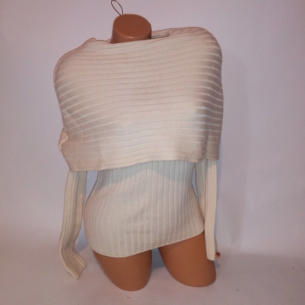 Maska Italy MK Sweater Womens Size 10 Cream Thick Foldover Solid Cable Knit Long